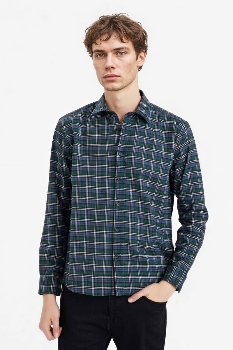 DeFacto Green Man Cotton Plaid Shirt Casual - Image 3